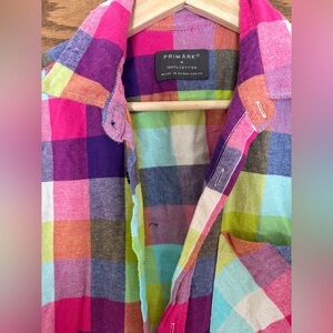 Primark Flannel Neon Madras Plaid Shirt, M